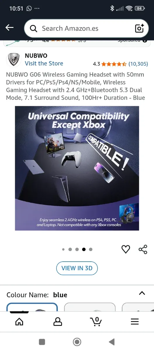 Cascos Gaming NUBWO G06 Inalámbricos Azul