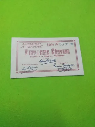 Billete 25 céntimos Vilademat . Girona. Sin circul