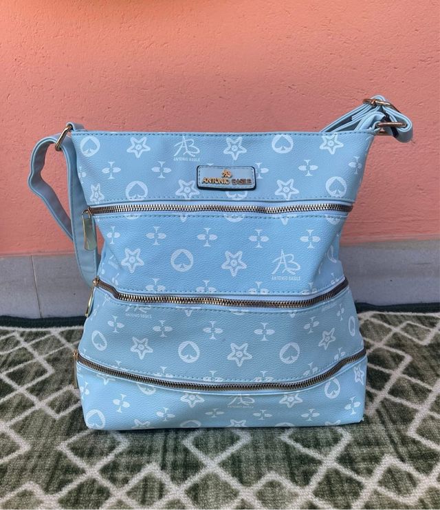 Borsa Antonio Basile azzurra con fantasia