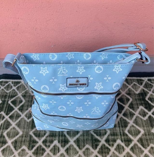 Borsa Antonio Basile azzurra con fantasia