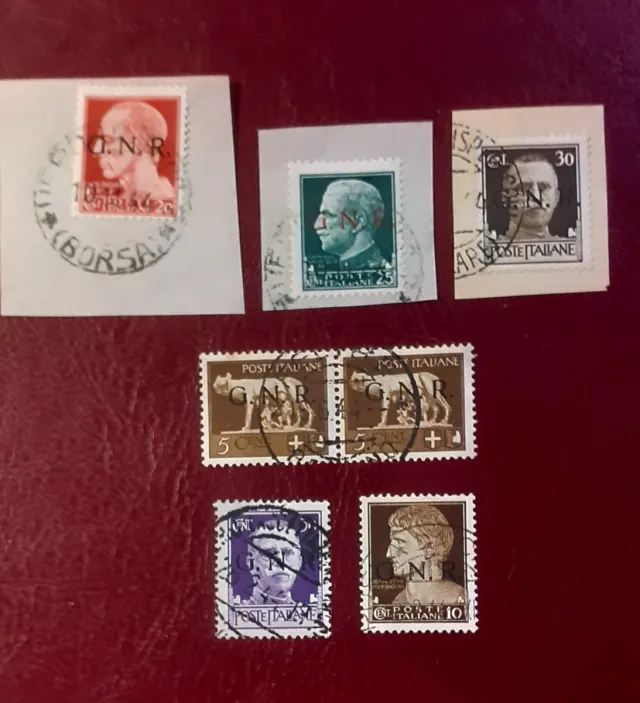 Rep. Sociale Italiana - 7 valori sovrastampati GNR