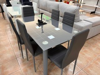 Oferta! Mesa De comedor Gris + 6 Sillas Nuevo!