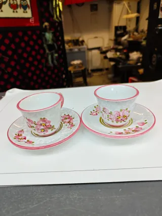 Coppia Tazzine Caffè Deruta Fiori Rosa