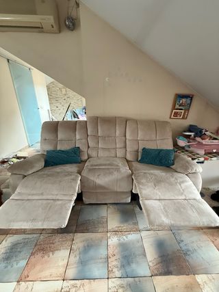 Sofá reclinable 3 plazas beige