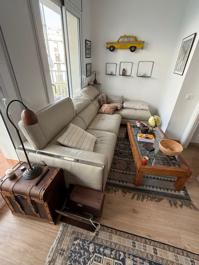 Sofá modular de piel beige/crema