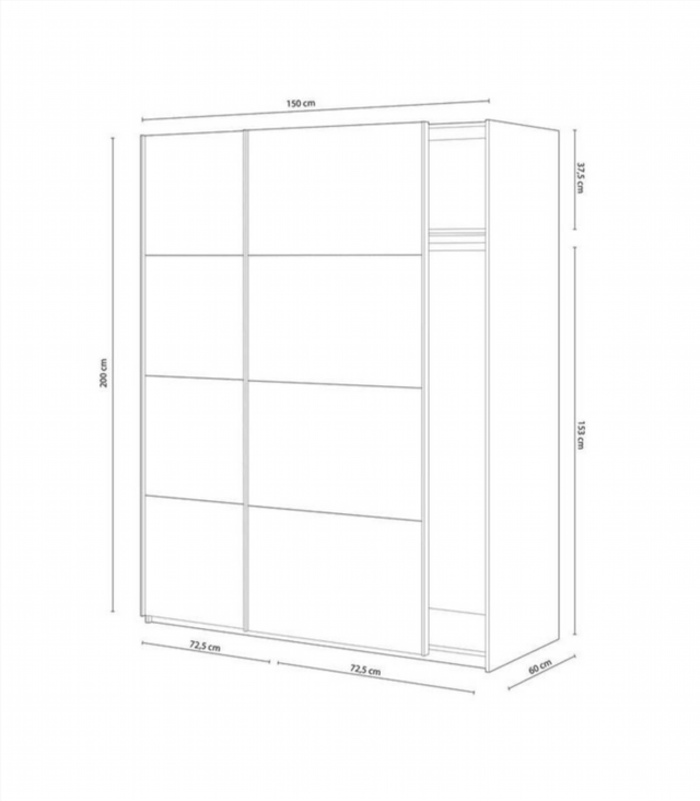 Armario150 X 200 X 60 Cm 2 Puertas Correderas. Bl