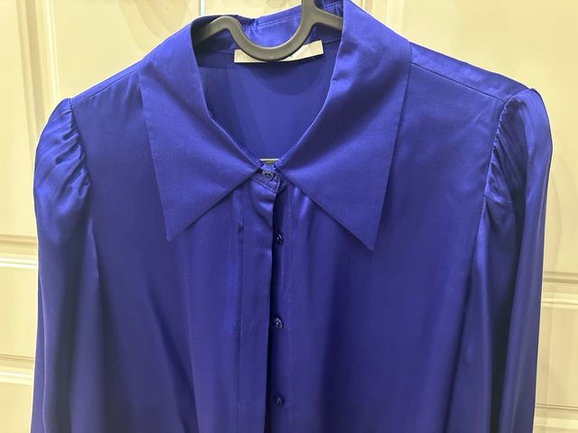 Blusa seda Uterqüe azul manga larga