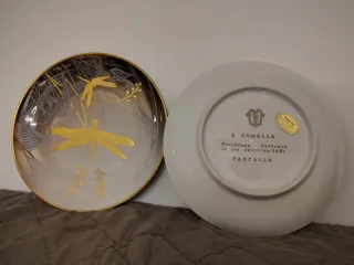 2 Piatti Decorativi Oro 24kt Farfalla Libellula