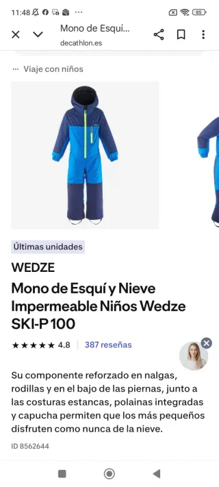 Mono de esquí y nieve Wedze Niños talla 5 / 6 años