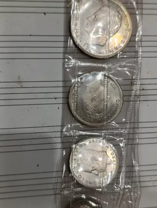 Lote monedas de plata 100, 50, 25, 5, 1 Pesetas 50