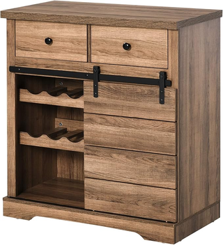 Credenza con 2 Cassetti, Ripiani Aperti e Portabot