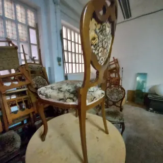 Juego 6 Sillas Luis XV Madera y Tela terciopelo.