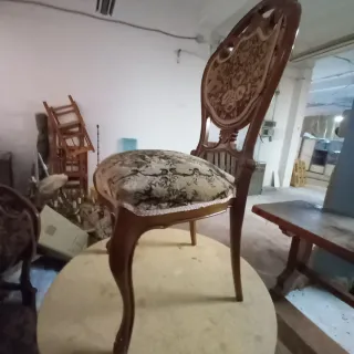 Juego 6 Sillas Luis XV Madera y Tela terciopelo.