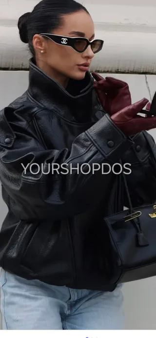 Cazadora efecto piel Zara Talla L