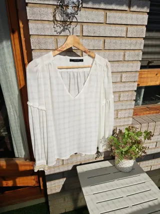 Blusa Zara Blanca Manga Larga