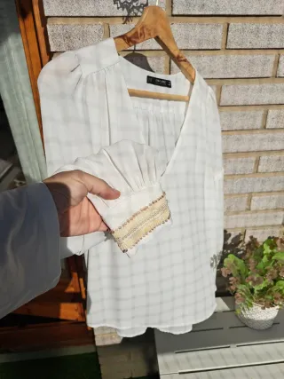 Blusa Zara Blanca Manga Larga