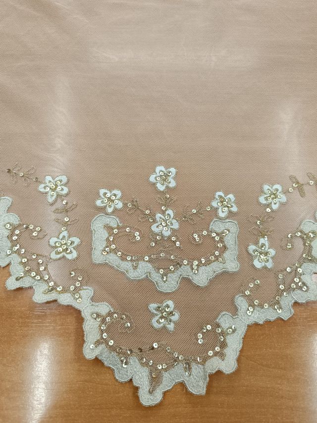 Pico Fallera Tul Bordado Beige y Lentejuelas Oro