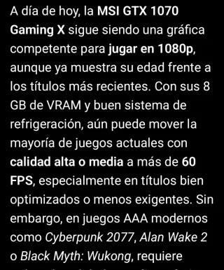 NVIDIA GTX 1070 GAMING 8GB EN SU CAJA