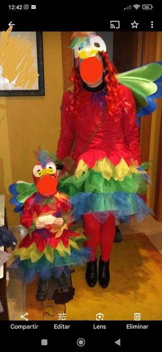 Disfraz adulto y niño loro