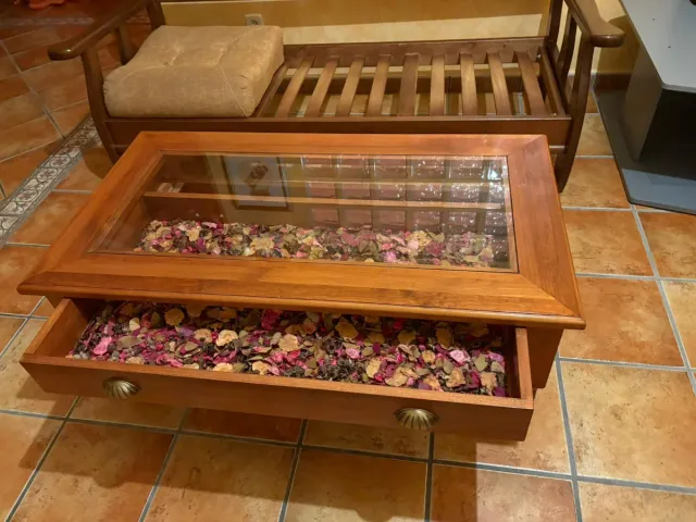 Mesa de centro de madera de cerezo con cristal