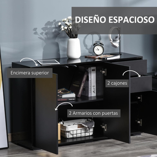 Mobiletto Multiuso Nero con 2 Cassetti e 2 Armadie