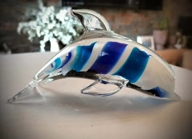Delfín cristal Murano azul y transparente