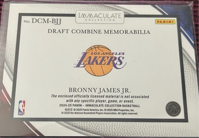 Tarjeta Bronny James Jr. Draft Combine Patch