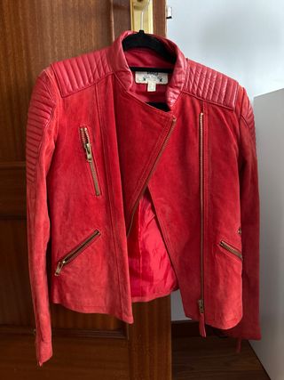 Cazadora Piel Mango Roja Talla XS