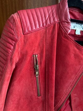 Cazadora Piel Mango Roja Talla XS