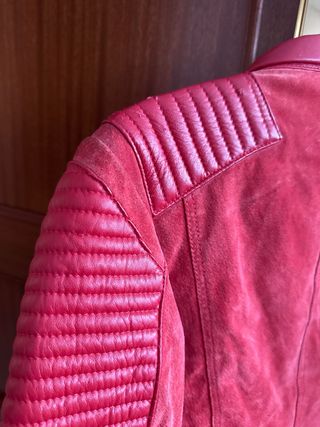 Cazadora Piel Mango Roja Talla XS