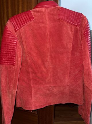 Cazadora Piel Mango Roja Talla XS