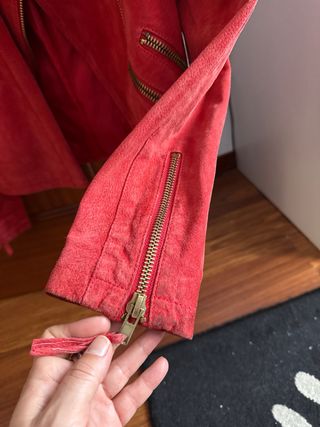 Cazadora Piel Mango Roja Talla XS