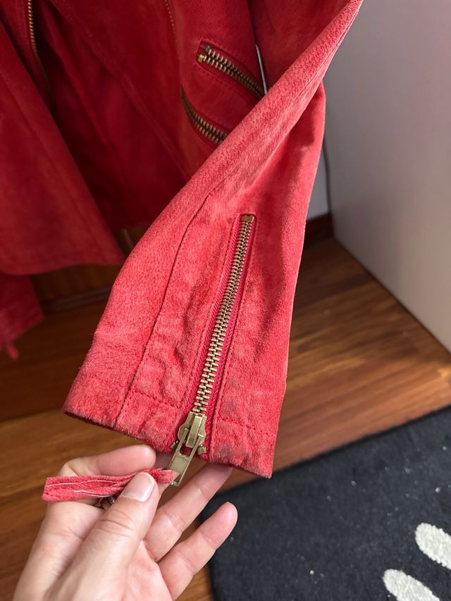 Cazadora Piel Mango Roja Talla XS