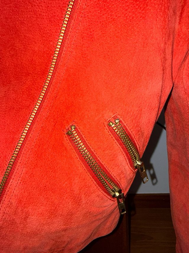 Cazadora Piel Mango Roja Talla XS