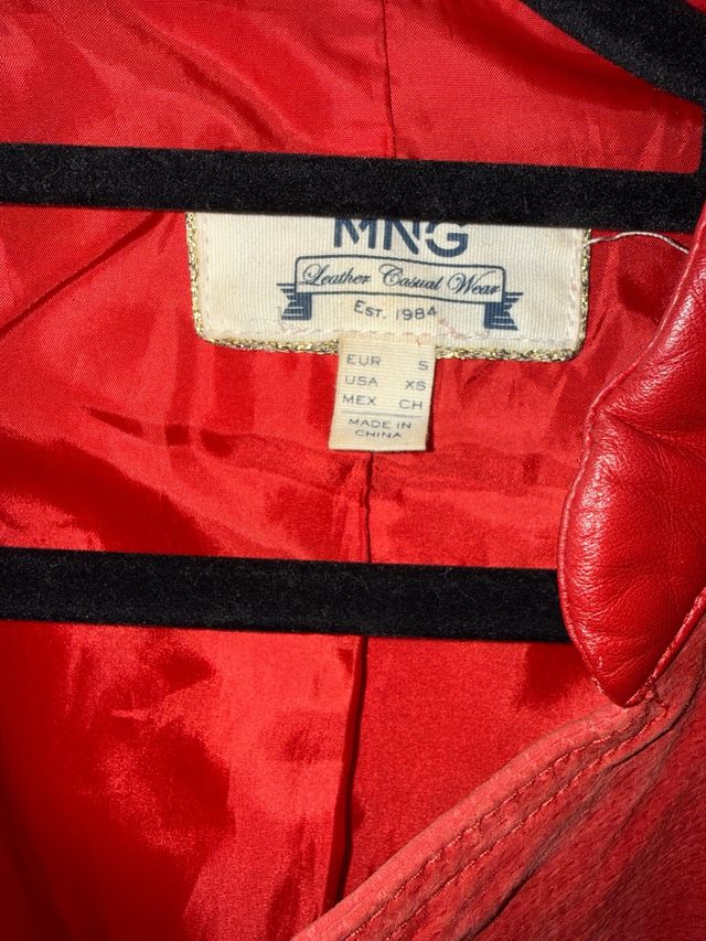 Cazadora Piel Mango Roja Talla XS