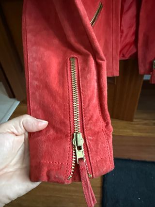 Cazadora Piel Mango Roja Talla XS