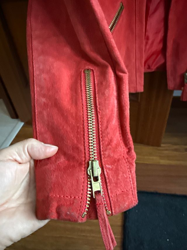 Cazadora Piel Mango Roja Talla XS
