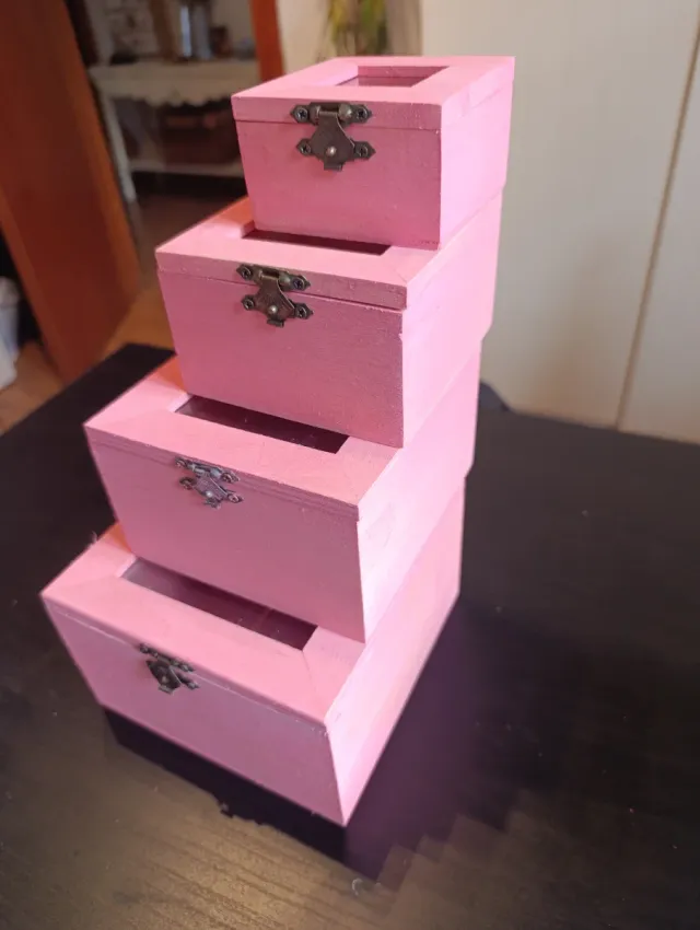 Juego 4 cajitas de madera con tapa marco cristal