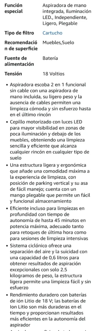 Aspiradora Rowenta sin cable 18