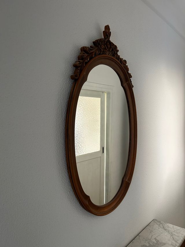 Espejo Ovalado Madera Tallada