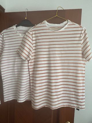 Lote 2 camisetas rayas marrones y blancas