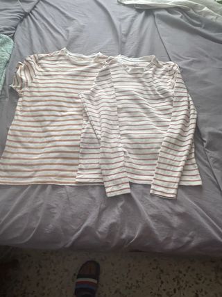 Lote 2 camisetas rayas marrones y blancas