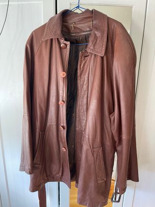 Cazadora de cuero marrón hombre