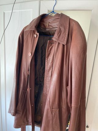 Cazadora de cuero marrón hombre