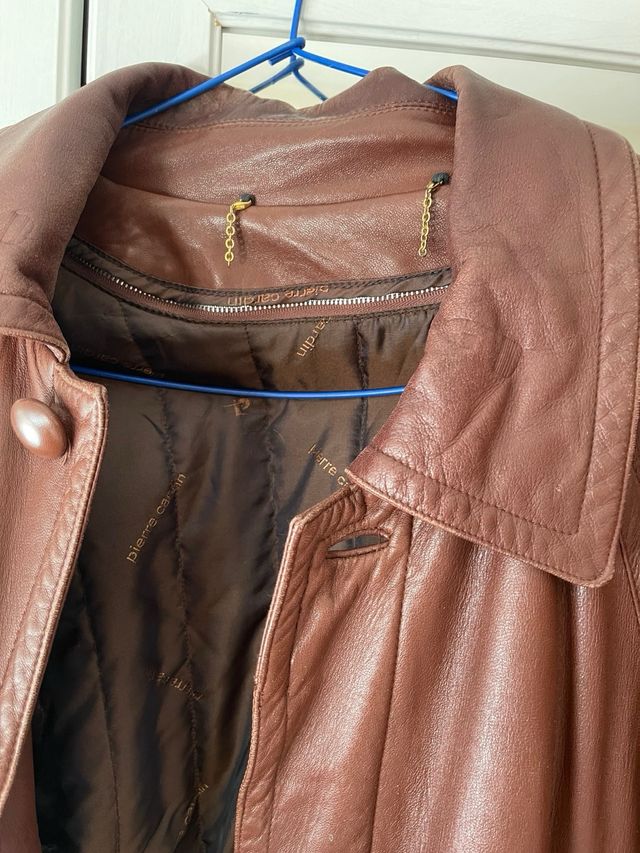 Cazadora de cuero marrón hombre