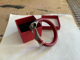 Pulsera cuero serpiente plata