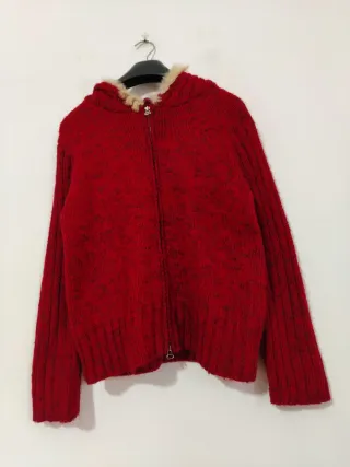 Cardigan con cappuccio in lana e cotone