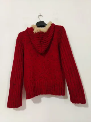 Cardigan con cappuccio in lana e cotone