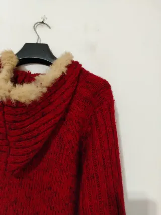 Cardigan con cappuccio in lana e cotone