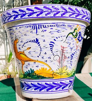 Maceta de barro esmaltado antigua